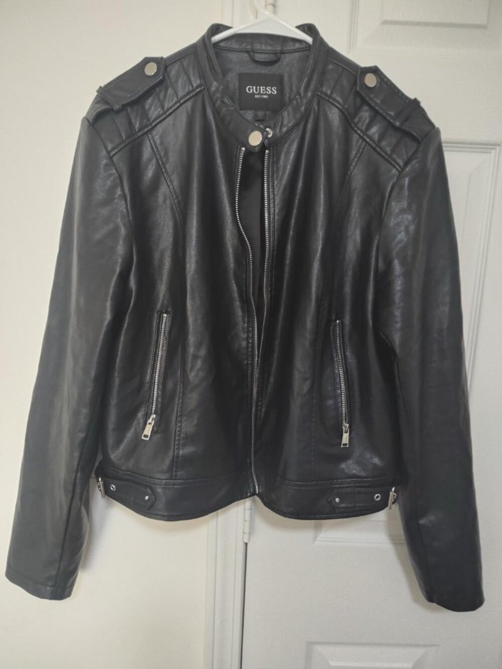 GUESS Black Faux Leather Moto Jacket Women’s XXL 2XL